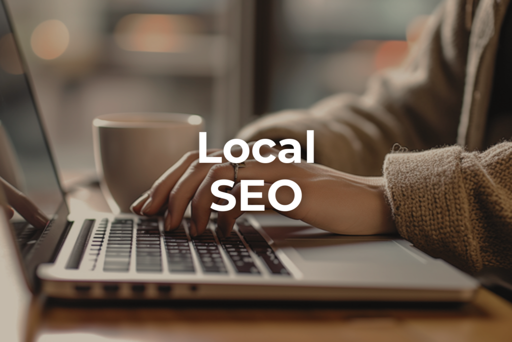 Local SEO blog graphic showing a person working on a laptop, representing digital marketing for service-based businesses