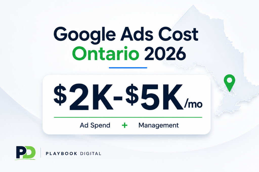 Google Ads cost in Ontario breakdown for Ontario service businesses — ad spend and management fee ranges for 2026