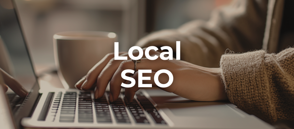 Local SEO blog graphic showing a person working on a laptop, representing digital marketing for service-based businesses